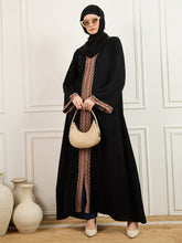 Nabia Black and Beige Handwork Abaya with Black Hijab